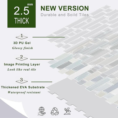 STICKGOO Thicker Peel and Stick Backsplash Tile for Kitchen and Bathroom | 10 Sheets of 12”×12” - 3D Vinyl Self Adhesive Wall Tiles Stick on Backsplash for Kitchen & Bathroom(Multicolor)
