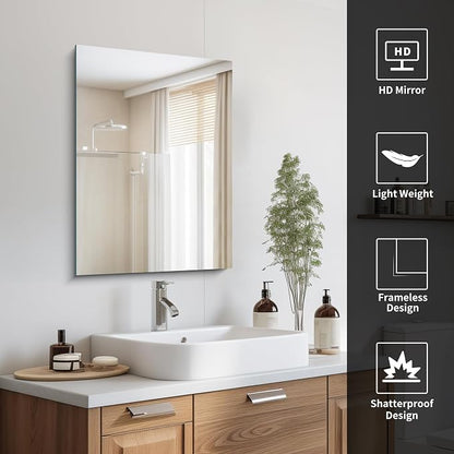 CILIBER Frameless Mirror, 18x24 Mirrors for Wall, Rectangle Bathroom Mirror for Over Sink, 18 inch Vanity Mirror with Polished Edge, 3mm Tempered Glass, Hangs Horizontally or Vertically