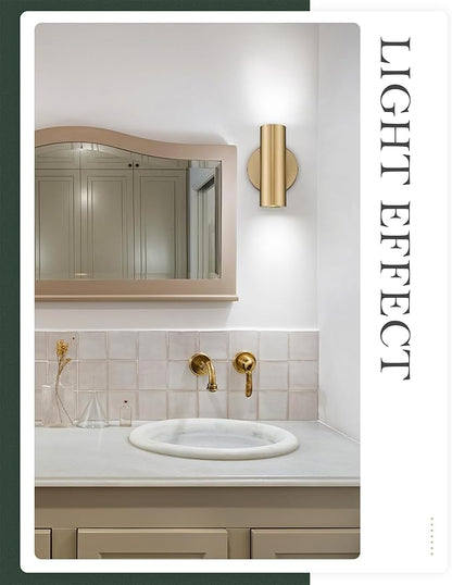 2-Light Wall Light, Brass Gold Wall Sconce, Indoor Up and Down Wall Lamp with Cover for Bedroom Bathroom Stair Entryway, Update WL4830-2W-BB-B