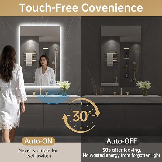 LOVESPEJO 24"x36" Backlit Mirror Bathroom, LED Bathroom Mirror with Motion Sensor, Fogless, Dimmable, 3 Color Changing, Shatterproof, Horizontal/Vertical