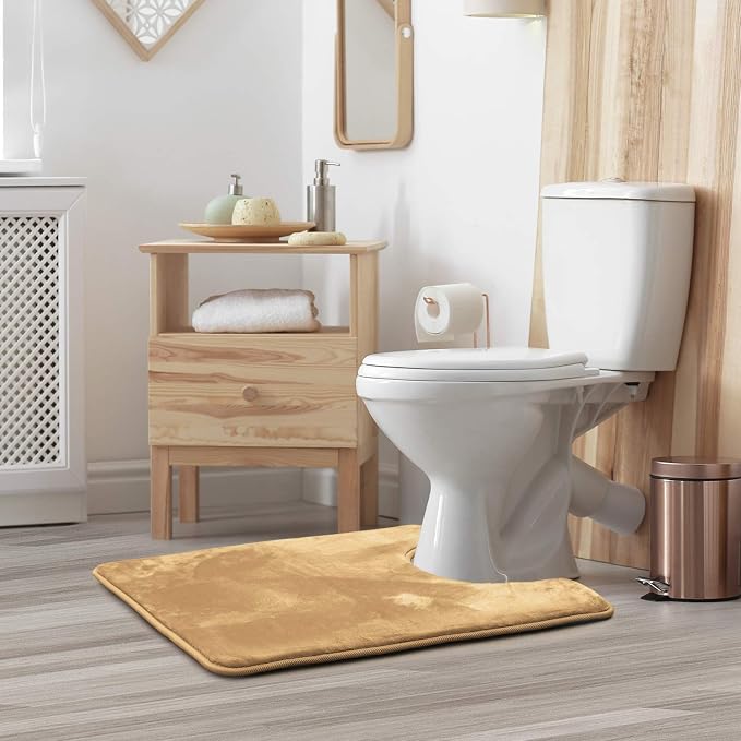 Clara Clark Bathroom Rugs, Velvet Memory Foam Bath Mat, Non-Slip, Machine Washable Bath Rugs - Dries Quickly, Ultra Soft Plush Bath Mats for Bathroom, 20 x 24, Camel Gold