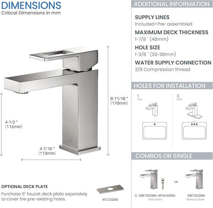 KBF1002 Solid Brass Single Handle Bathroom Sink Faucet | High Arc Cubic Spout Lavatory Faucet in Brushed Nickel | Corrosion-Resistant, Modern Design - Easy to Install
