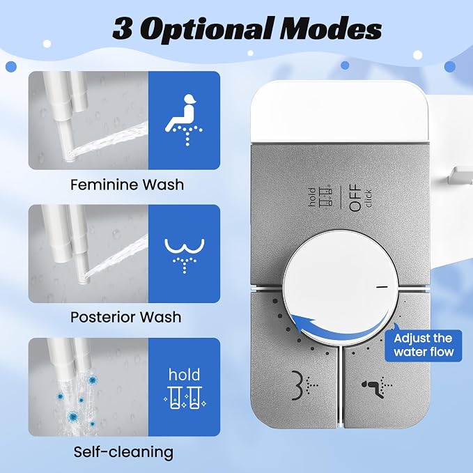 Bidet Attachment for Toilet,Self Cleaning Water Sprayer Adjustable Water Pressure Control,Slim Bidets for Toilets,Quick & Easy Installation (White）