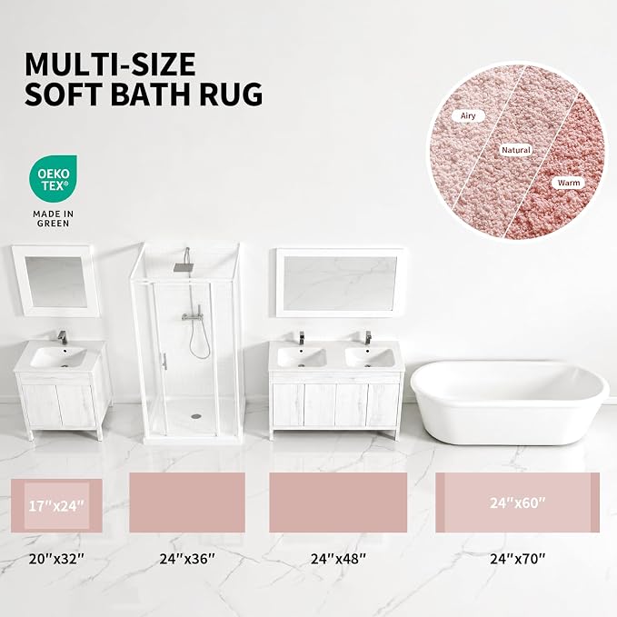 ILANGO Pink Bathroom Rugs 70" × 24" Non Slip & Super Absorbent Extra Thick Soft, Washable Bath Carpet Runner for Floor, Microfiber Plush Shaggy Bath Mats with Rubber for Bedroom Bathtub Shower Room