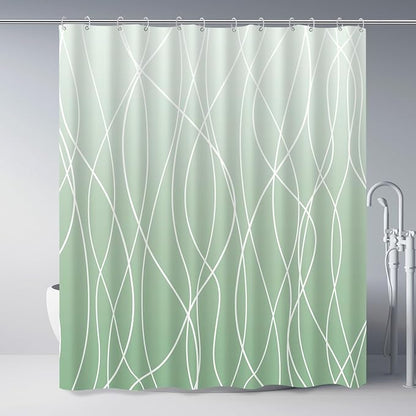 Striped Shower Curtain for Bathroom, Ombre Green, 72" W x 72" L | with Hooks, Modern Hotel Style, Water Repellent, Washable, Weighted Hem