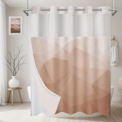 No Hook Shower Curtain with Snap in Liner Set, Peach, 71x74 | Waterproof Fabric for Bathroom, Modern Hotel Style Ombre Design, Mesh Top Window, Machine Washable, Quick Install