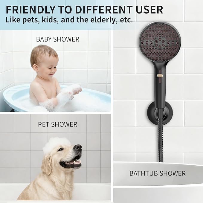 Handheld Shower Head High Pressure, 9-Mode with Power Wash, Matte Black | 71 Inch Kink-Free Hose, Adjustable Bracket, Patented Push-Slide Control, Leakproof for Low Water Pressure
