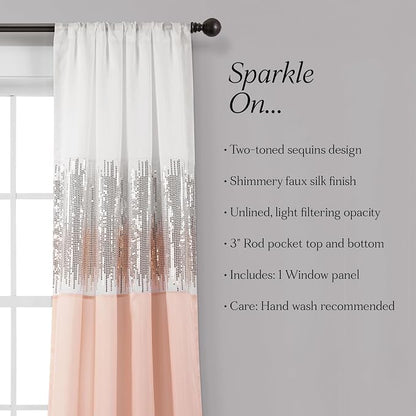 Lush Decor Night Sky Window Curtain Panel, Single 42"W x 84"L White & Blush - Sequin Backdrop Curtain - Room Darkening Curtains For Bedroom - Glam Decor