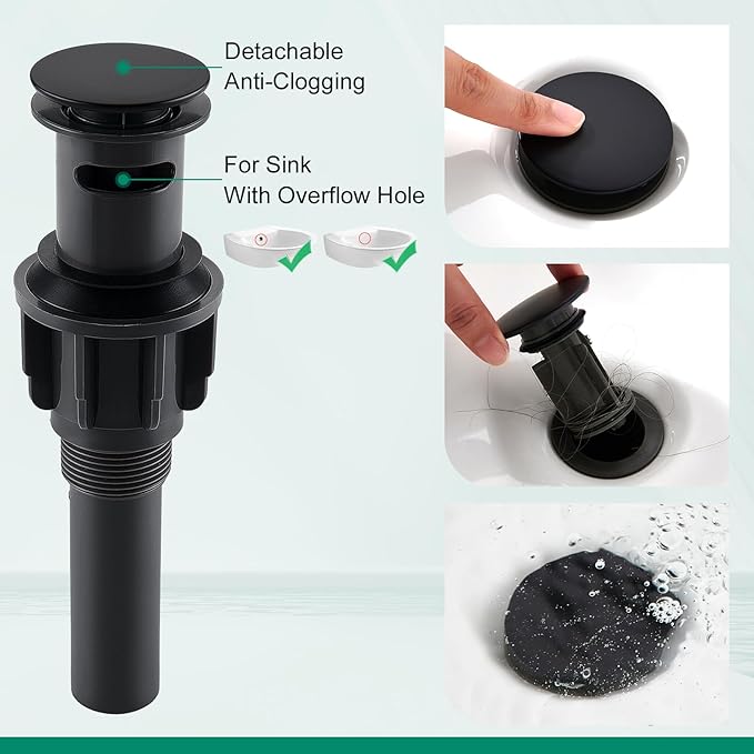 CREA Matte Black Waterfall Bathroom Faucet 1 Hole Single Handle Bathroom Sink Faucet with Pop Up Drain,Stainless Steel RV Vanity Faucet Basin Mixer Tap 3 Hole Plate Water Supply Line