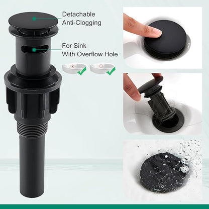 CREA Black Bathroom Faucet 3 Hole,2 Handles 8 Inch Widespread Bathroom Faucets with Drain for Sink Overflow,3 Pieces Matte Black Faucet for Bathroom Vanity RV Basin Tap(cPUC Supply Line)
