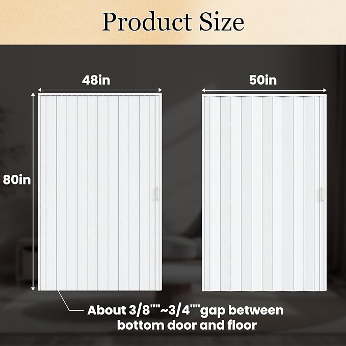 SmartStandard 48" x 80" Accordion Doors Interior, Double Walled, White | Easy to Assemble, Save Space, PVC Accordion Folding Doors for Closet Doorway Basement, with Track and Hardware