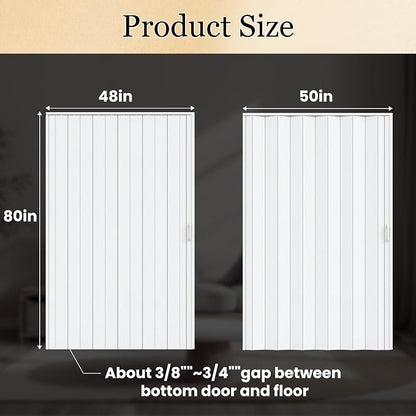 SmartStandard 48" x 80" Accordion Doors Interior, Double Walled, White | Easy to Assemble, Save Space, PVC Accordion Folding Doors for Closet Doorway Basement, with Track and Hardware