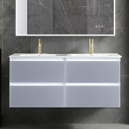 Blossom 48 inch LED Lighted Bathroom Vanity with Ceramic Sink | Wall Mounted Vanity with Dimmable LED Lights | Modern Floating Design for Bathrooms | 48" w/Ceramic Sink, Light Grey