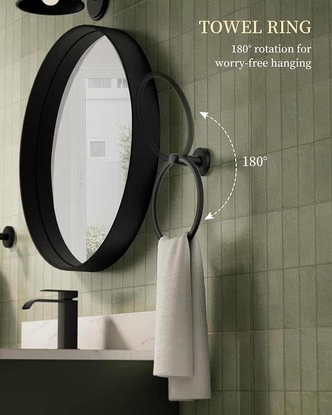 Matte Black Bathroom Hardware Accessories Set 5 pcs Towel Holder Bar Set | 24 inches Stainless Steel Towel Bar, Towel Racks for Bathroom Robe Towel Hooks Toilet Paper Holder Wall Mounted by BATHLAVISH