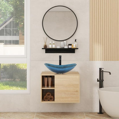 YOURLITE 24" Floating Bathroom Vanity, Wall-Mounted Bathroom Vanity with Mirror, Washroom Cabinet with Door Storage