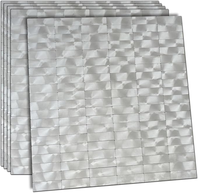 XUANINY Peel and Stick Tile Backsplash Self- Adhesive Wall Tiles Aluminum Mosaic Sticker for Kitchen (11.33"x11.92" Per Sheet, Pack of 5 pcs) (Silver Texture 5)