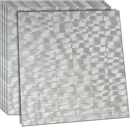 XUANINY Peel and Stick Tile Backsplash Self- Adhesive Wall Tiles Aluminum Mosaic Sticker for Kitchen (11.33"x11.92" Per Sheet, Pack of 5 pcs) (Silver Texture 5)