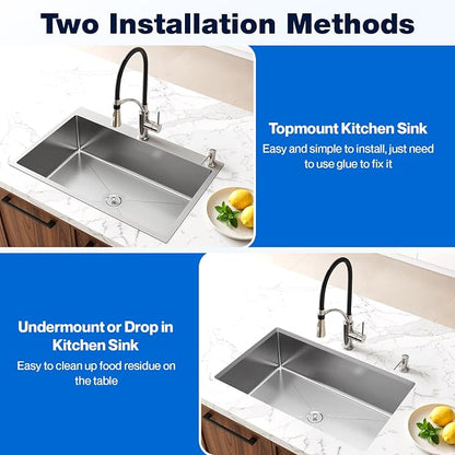 33x22 Inch Topmount or Drop In Kitchen Sink Worktation, Stainless Steel Single Bowl Sink with Drainpipe for RV, Prep Kitchen