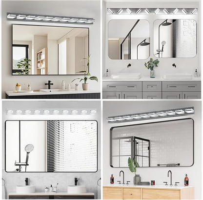 IZORRO LED Modern Bathroom Lights Fixtures(10-Light,Dimmable),Chrome Acrylic Wall Lighting,Vanity Lights for Bathroom Over Mirror - 6000k 40In （No Assembly Required）