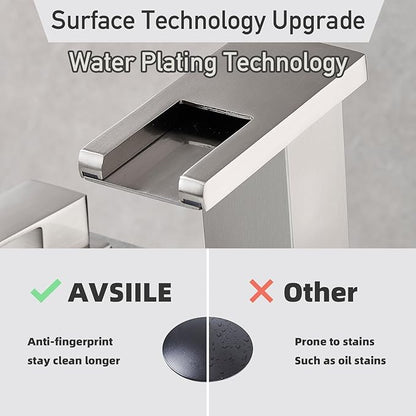 LED Bathroom Faucet 3 Hole, Brushed Nickel Waterfall Bathroom Faucets, 8 Inch Widespread Modern Bathroom Sink Faucet & Parts, Wide Spread Touch On Three Hole 2 Handle Bathroom Vanity Faucet