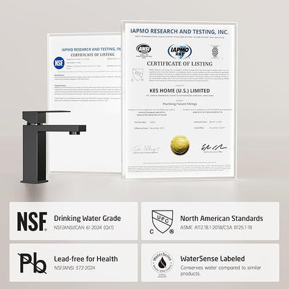 KES Black Bathroom Faucet Single Hole Bathroom Sink Faucet Single Handle Lavatory Vanity Sink Stainless Steel cUPC Certified Matte Black, L3156ALFF12-BK