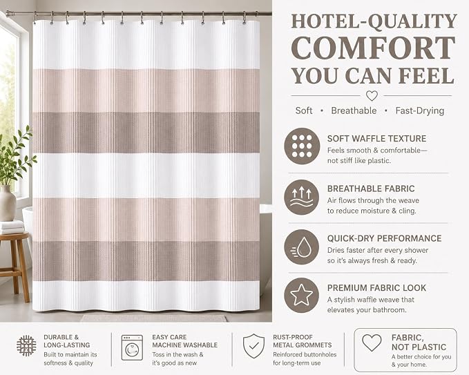 Dainty Home Waffle Weave Waterproof Shower Curtains for Bathroom Clearance, Natural Taupe 70" x 72", Clearance Shower Curtains, Bath Curtains, Shower Curtain Waterproof Fabric