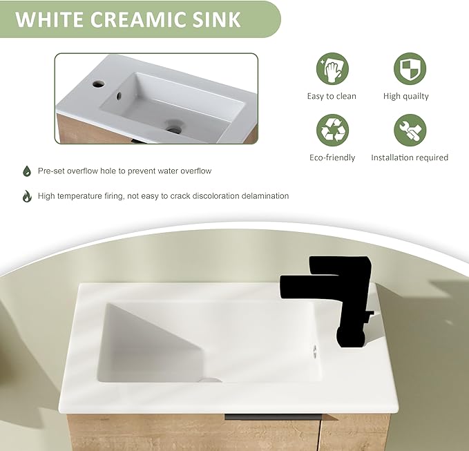 22" Bathroom Vanity with Sink, 22 Inch Floating Bathroom Vanity for Small Space, Single Sink Bathroom Vanity Combo, Modern Bathroom Vanity, Brown Wall Mounted Cabinet Set（002）