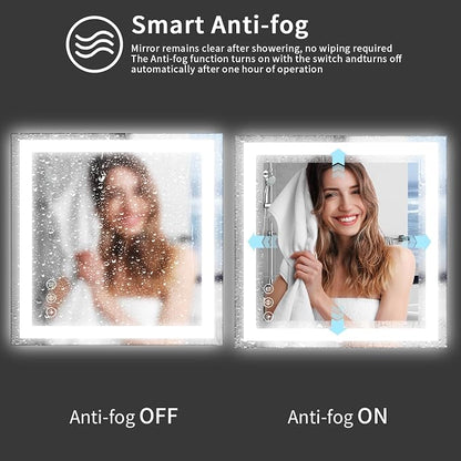 Koonmi 40x40 LED Bathroom Mirror, Shatterproof Mirror with Light | 90CRI Vanity Mirror with Anti-fog Backlit + Front Lit, 3 Color, Easy Install for Bathroom Hotel (IP65)