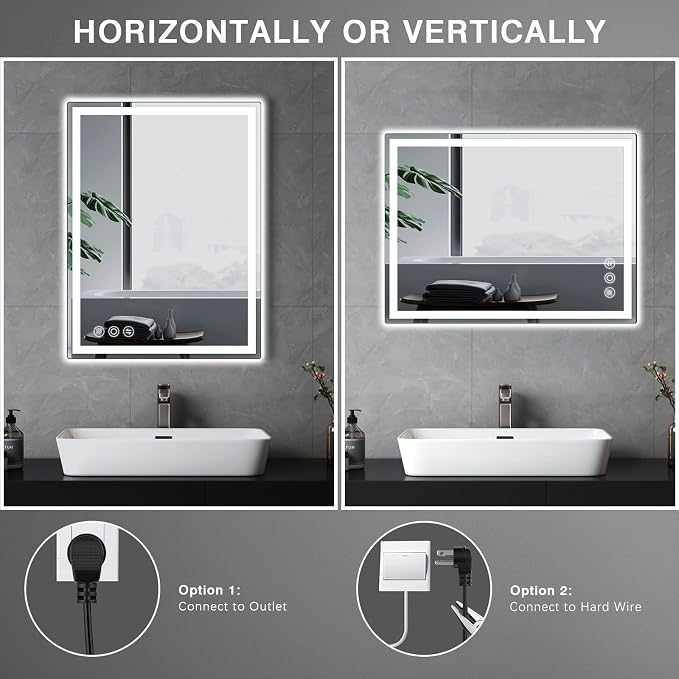 20" x28" LED Bathroom Mirror with Lights, Memory Vanity Mirror | Anti-Fog, 3 Color Modes, Dimmable, Front Lit, Memory Function, Tempered Glass, Lighted Bathroom Mirror for Wall