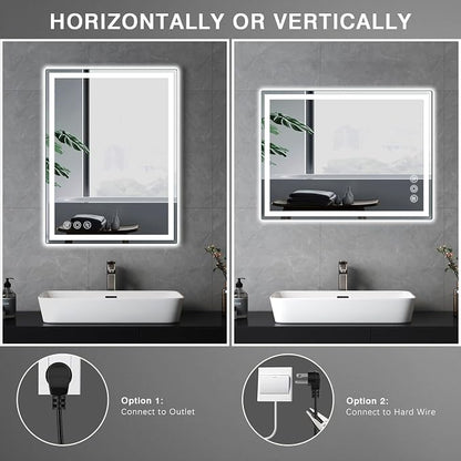 20" x28" LED Bathroom Mirror with Lights, Memory Vanity Mirror | Anti-Fog, 3 Color Modes, Dimmable, Front Lit, Memory Function, Tempered Glass, Lighted Bathroom Mirror for Wall