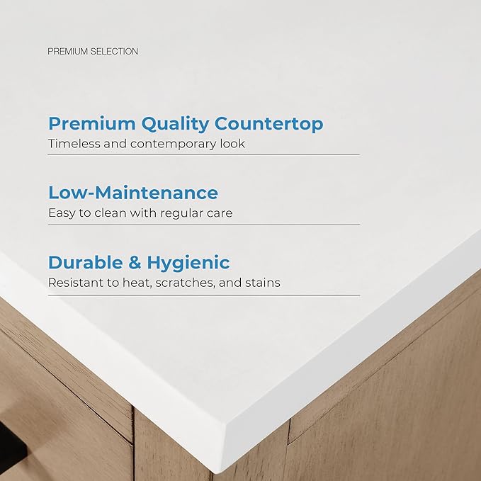 OVE Decors Bailey 42 in. Single Sink Freestanding Sahara Birch Bathroom Vanity with White Quartz Top, Matching Backsplash and Power Bar