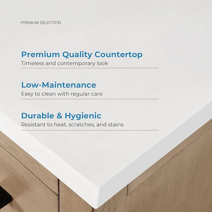 OVE Decors Bailey 42 in. Single Sink Freestanding Sahara Birch Bathroom Vanity with White Quartz Top, Matching Backsplash and Power Bar