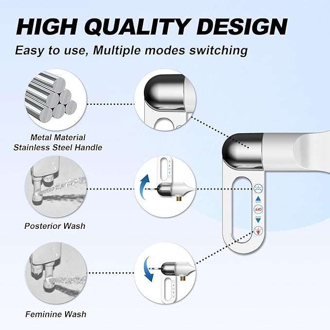 Bidet Attachment for Toilet Ultra Slim Non-Electric Bidet for Standard Toilet Self-Cleaning Dual Nozzle Adjustable Pressure, Feminine Wash Bidet Attachment