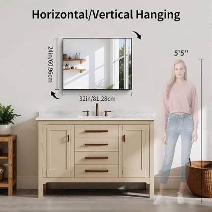 YIROMAN Bathroom Mirror 24"x32", Black Bathroom Mirrors for Over Sink with Aluminum Frame, Rectangular Vanity Mirror with Right Angle, Wall Mirror for Oversink, Vanity, Bedroom, Living Room