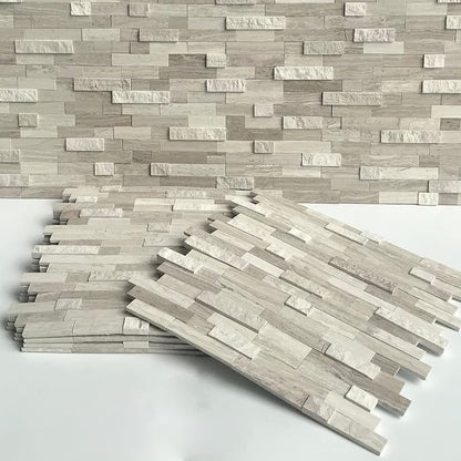 SUNWINGS 5-Sheet Peel and Stick Mosaic Natural 3D Stone Self Adhesive Marble Tiles, 11.5" x 10.7" Stick on Backsplash for Kitchen Bathroom Fireplace Vanity, Mixed Tan