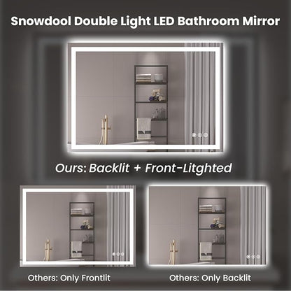 Snowdool 40 x 28 in LED Bathroom Mirror, Front and Backlit, Anti-Fog | Front and Backlit, 3 Color Temperatures, Anti-Fog, Tempered Glass