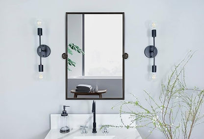 TEHOME Oil Rubebd Bronze Metal Framed Pivot Rectangle Bathroom Mirror Tilting Beveled Vanity Mirrors for Wall, Overall 27.9 x 36 inches (Mirrror 24 x 36 inches)