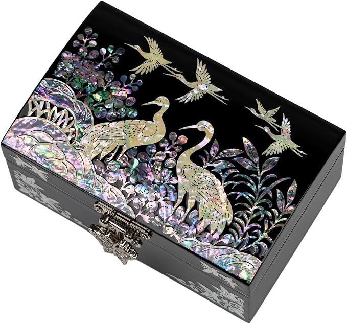 February Mountain Mother of Pearl Small Korean Jewelry Box - Unique Gifts Wooden Box Sister birthday gifts from sister, christmas gifts for women birthday unique gifts for her Oriental Room Decor