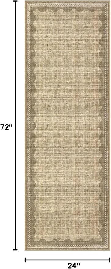 Garvee 2x6 Runner Rug Washable Hallway Runner Rug Bordered Print Rugs Jute | Soft Touch Non Slip Non-Shedding Low Pile Stain-Resistant Foldable Long Indoor Carpet for Entryway Laundry Kitchen Bathroom