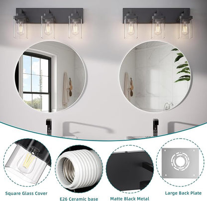 Bathroom Vanity Light, 3 Lights Morden Bathroom Lighting Fixtures Over Mirror, Black Bathroom Light Fixtures for Bathroom