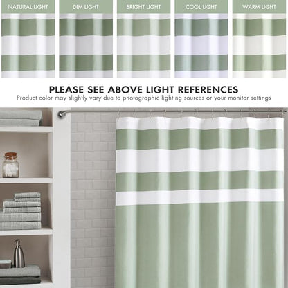 Madison Park Spa Waffle Extra Long Shower Curtain, 72 x 84, Sage Green | Striped, Pieced Fabric Design, 3M Scotchgard Moisture Management, Hotel Quality, Modern, for Bathroom, OEKO-TEX Certified