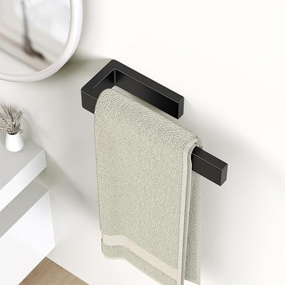 HUFEEOH Hand Towel Holder, Stainless Steel Bathroom Towel Holder Towel Bar, Matte Black Dish Towel Hanger Wall Mount Kitchen Towel Rack Heavy Duty Hand Towel Racks for Bathroom