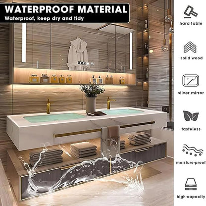 Bathroom Vanity - 72 Inch Luxurious Bathroom Vanity with Double Sinks Includes Modern Metal Luxury Style,Modern Cabinet with Towel Hanging & Led Light,Slate Countertop