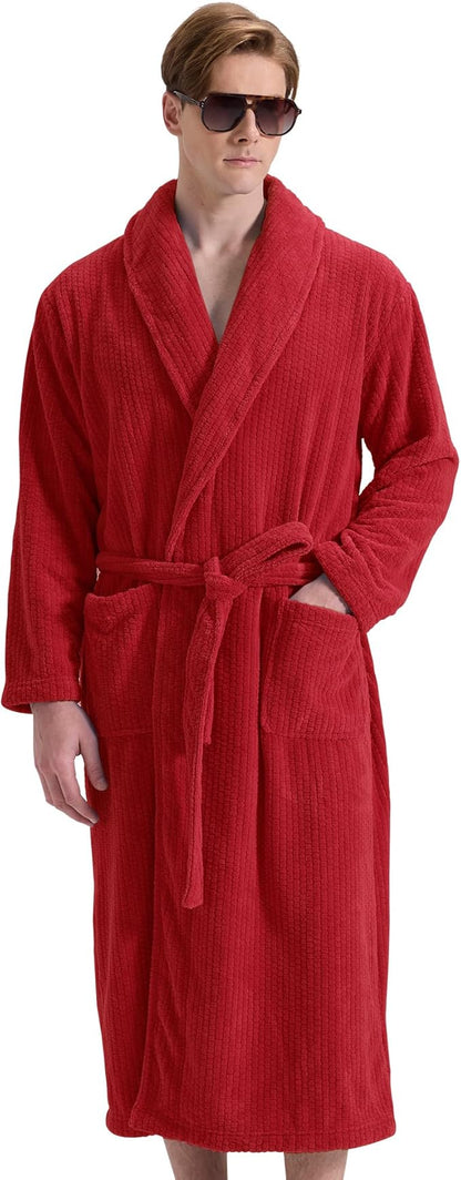 Men's Shawl Collar Bathrobe, Soft Long Towel Robe for Men - Super Absorbent Quick Dry yet Warm