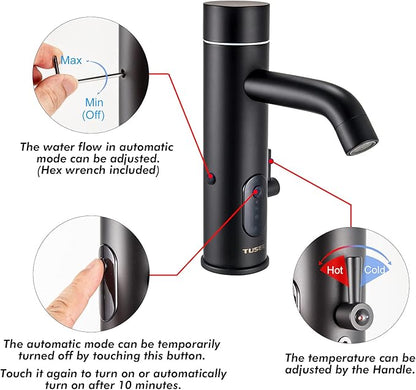 Touchless Bathroom Faucet for Home Use, with Temperature and Flow Control, Matte Black, TS-5303M