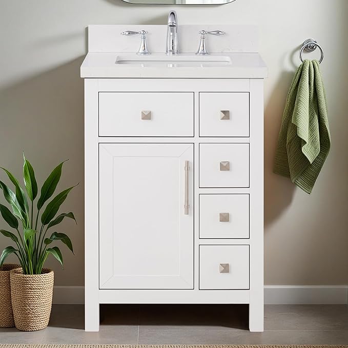 Lavanti Oakford 24 Inch Bathroom Vanity with Sink – Stylish White Vanity Bathroom with Storage Cabinet – Modern Bathroom Vanities with Single Vanity Sink & Quartz Countertop