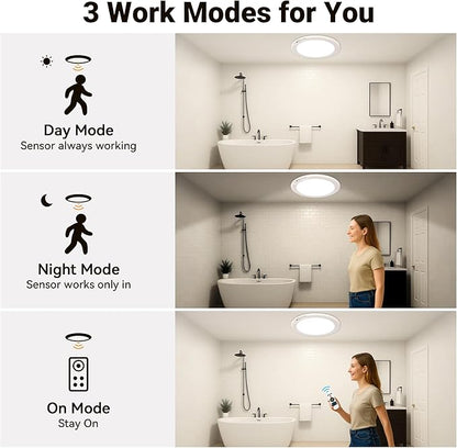 Rechargeable Ceiling Light, No Wiring Battery Operated Ceiling Lights with Remote, Motion Sensor Dimmable Timing Motion Activated Overhead Shower Light for Bathroom Pantry Hallway Porch (8)