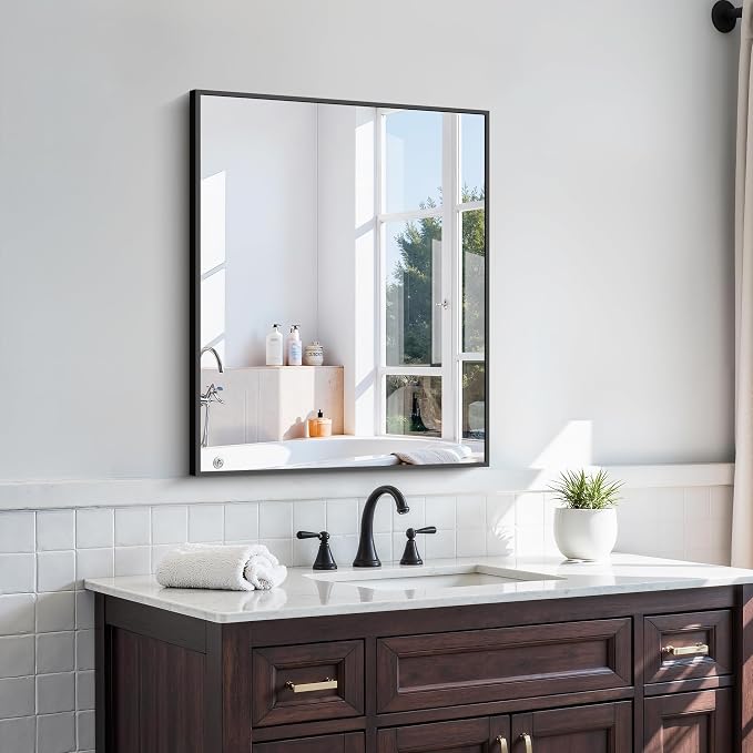 KOCUUY Black Mirror, 24x30 Inch Rectangle Bathroom Mirror for Over Sink, HD Tempered Glass, Anti-Rust Frame, Modern Design for Bathroom, Bedroom, Living Room, Entryway, Hang Horizontal/Vertical