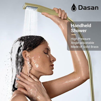 DASAN Full Body Shower System with 6 PCS Body Spray Jets & 12'' Rain Overhead Shower & Handheld, In-Wall Rain Shower System Brushed Gold Shower Faucets Sets Complete with Valve, SA-SS03ABG-S12W