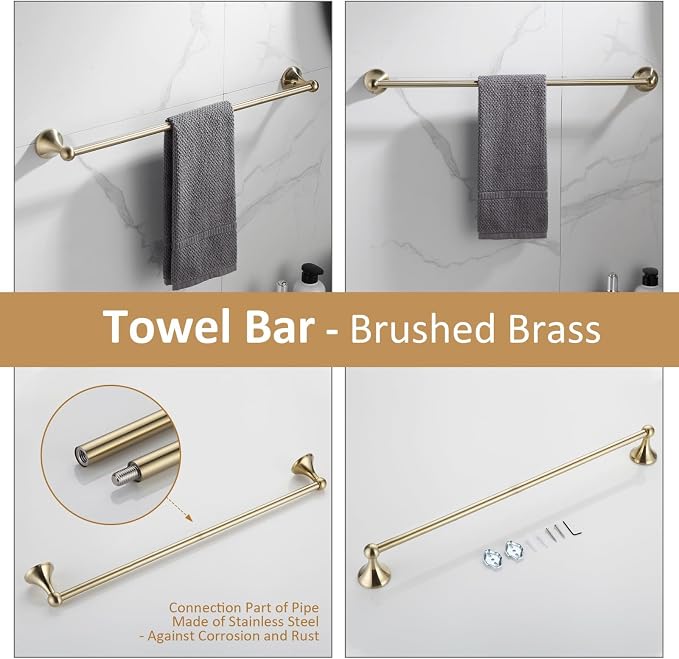 BGL Bathroom Accessories Set, Brushed Brass Towel Holder for Bathroom, 4-Piece Towel Ring, Robe Hook, Toilet Paper Holder Wall Mounted